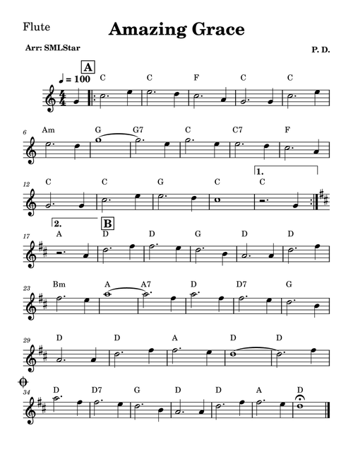 Amazing Grace (Arr. SMLStar) - P D (Flute Solo)