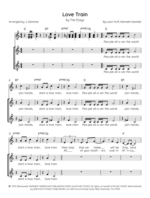 Love Train (Arr. Julia Daintree) - O'Jays (Choral, 3-Part)