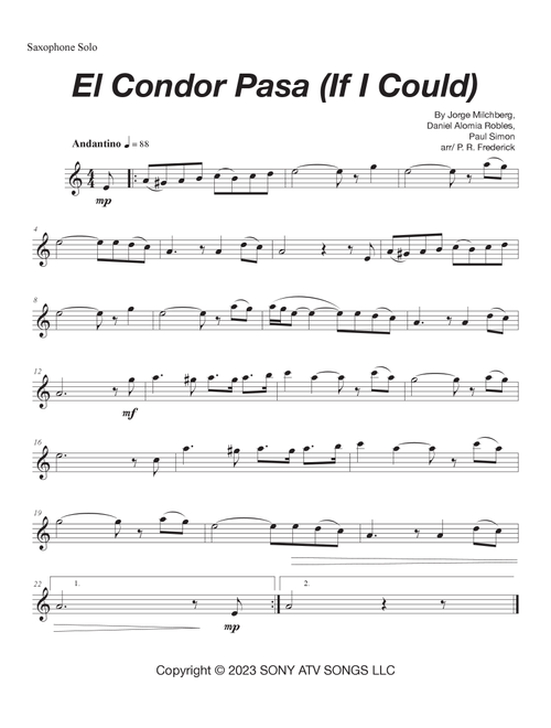 El Condor Pasa (If I Could) (Arr. P. R. Frederick) - Jorge Milchberg, Paul Simon, Daniel Alomia Robles (Alto Sax Solo)