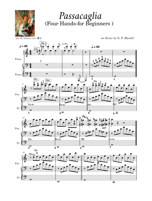 Passacaglia Four Hands-for Beginners Vers. H1 arr. D. Ostuni on F. Handel's Theme