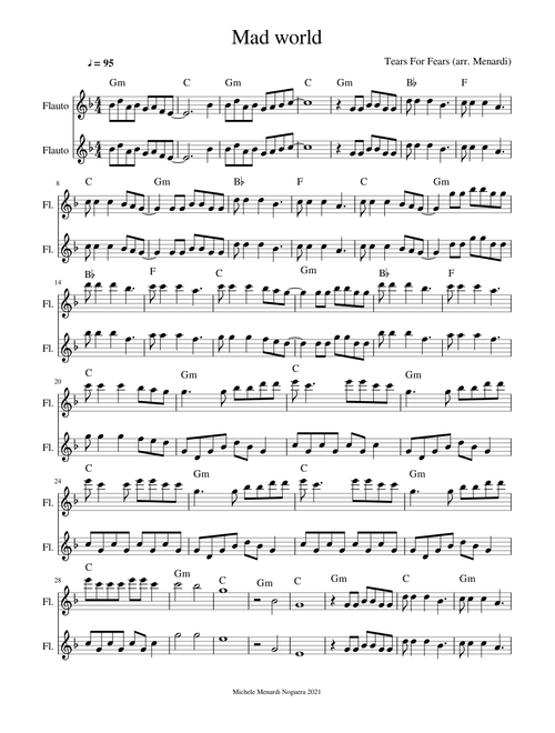 Mad world by Tears For Fears (easy flute duet & chords)