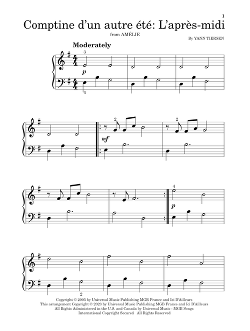 Comptine d'un autre été: L'après-midi (from Amelie) - Yann Tiersen (Beginning Piano Solo)