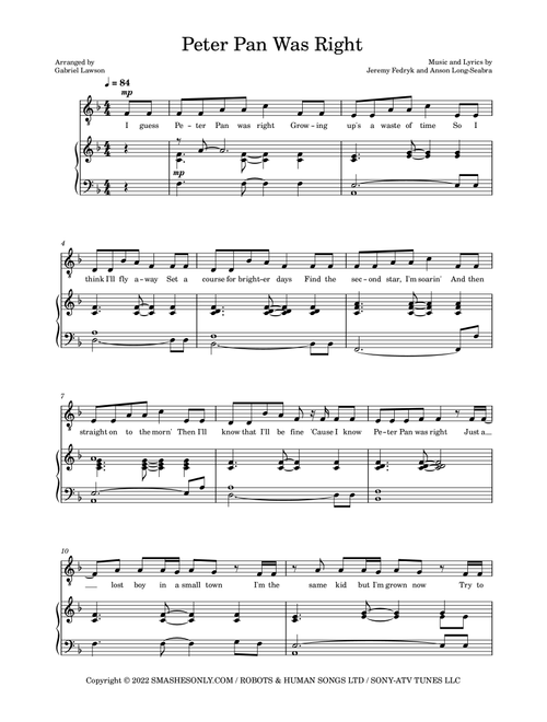 Peter Pan Was Right (Arr. Gabriel Lawson) - Anson Seabra (Piano Vocal)