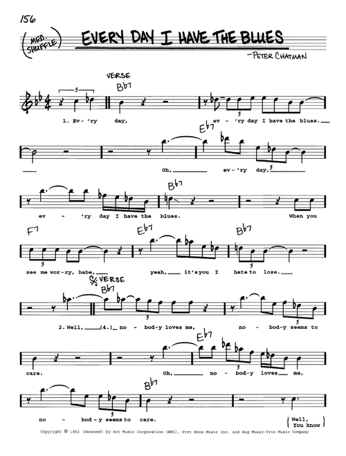 Every Day I Have The Blues - BB King (Real Book - Melody-Chords-Lyrics)