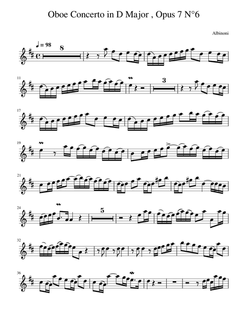 Oboe concerto in d maj opus 7 n°6 – Tomaso Albinoni