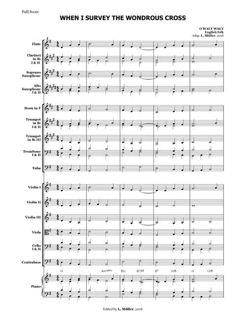 When I Survey The Wondrous Cross - for Beginner Orchestra. (with chords) (Arr. L. Müller) - English Folk (Large Ensemble)
