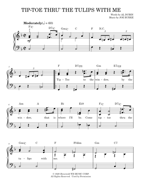 Tip Toe Through The Tulips With Me - Joe Burke & Al Dubin (Easy Piano)
