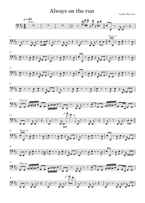 Always on The Run - Lenny Kravitz (Bass Guitar) Sheet Music with