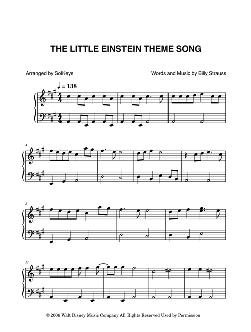 The Little Einstein Theme Song (Arr. SolKeys) - Billy Strauss (Easy Piano)
