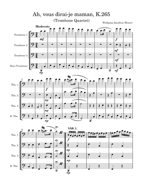 Variations on "Ah, vous dirai-je maman", K.265/300e (Trombone Quartet)