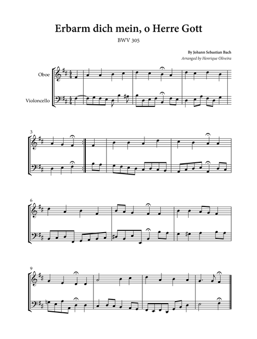 Erbarm dich mein, o Herre Gott (Oboe and Cello) - Johann Sebastian Bach (Arr. Henrique Oliveira) (Instrumental Duet)
