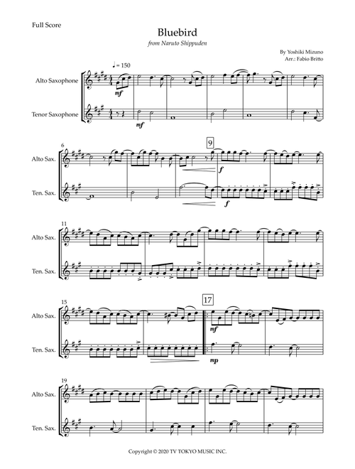Ikimono Gakari's Blue Bird (Arr. Fabio Britto) - Yoshiki Mizuno (Saxophone Duet)