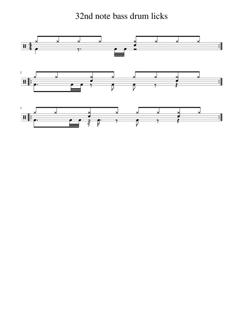 32nd note bass drum licks Sheet Music for Drum group (Solo) | MuseScore.com
