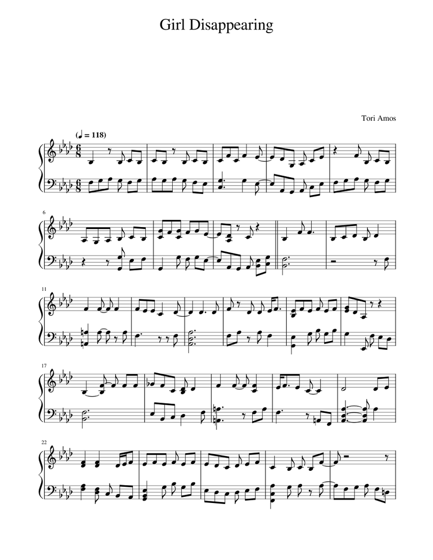 Girl disappearing tori amos sheet music for piano solo musescore