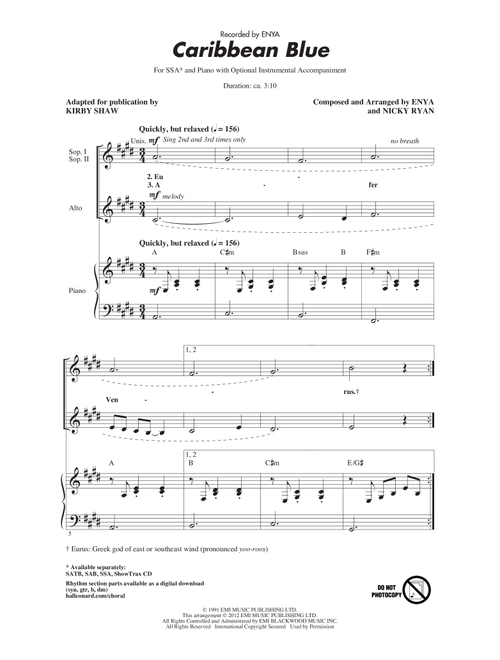 Caribbean Blue (Arr. Kirby Shaw) - Enya (Choral, SSA)
