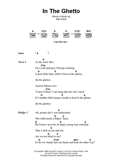 In The Ghetto - Elvis Presley (Guitar Chords-Lyrics)