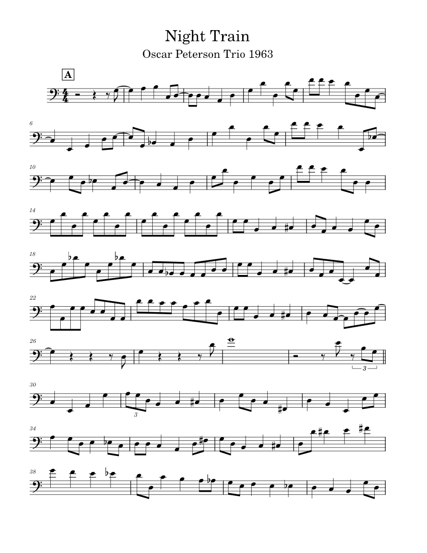 Night Train – Oscar Peterson Sheet Music for Contrabass (Piano