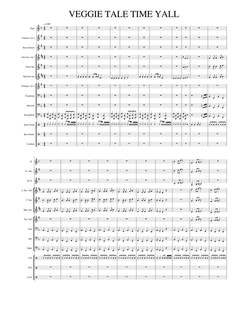 veggie tale time yall Sheet music for Trombone, Flute, Clarinet in b ...
