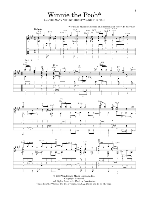 Winnie The Pooh (from The Many Adventures Of Winnie The Pooh) (Arr. Bill Piburn) - Sherman Brothers (Solo Guitar)