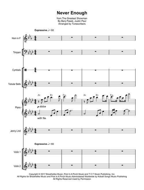 Never Enough, from The Greatest Showman (Arr. Tunescribers) - Benj Pasek, Justin Paul (Small Ensemble)