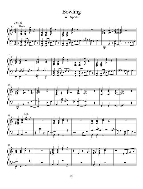Bowling Theme and Results - Wii Sports (Piano Solo)
