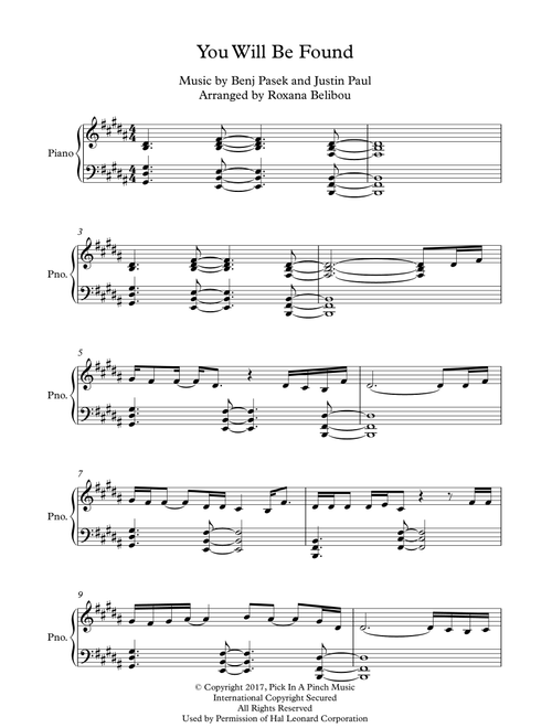 You Will Be Found (Arr. Roxana Belibou) - Justin Paul, Benj Pasek (Piano Solo)