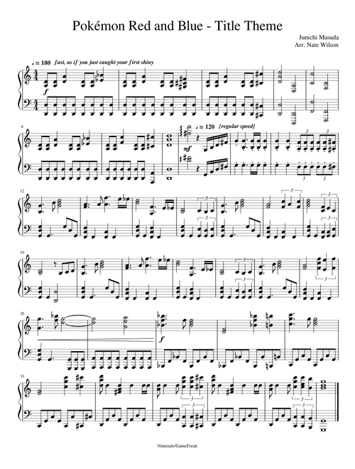 Pokémon Red and Blue - Title Theme (for piano)