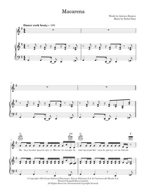 Macarena - Los Del Rio (Piano-Vocal-Guitar (Piano Accompaniment))