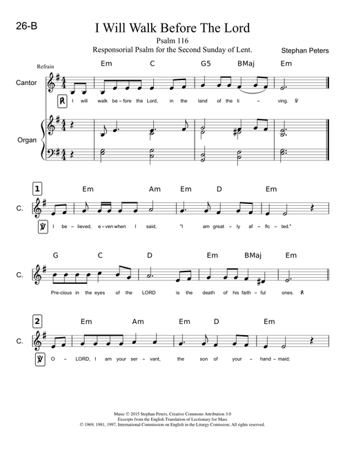 I Will Walk Before The Lord / Psalm 116 - Cantor with Chords
