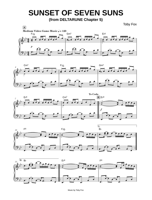 Sunset of Seven Suns [from DELTARUNE Chapter 5] - Toby Fox (Piano)