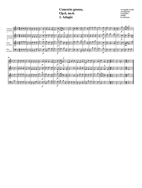 Concerto grosso, Op.6, no.6 (arrangement for 4 recorders) (Arr. Gil Garty) - Arcangelo Corelli (Recorder Ensemble)