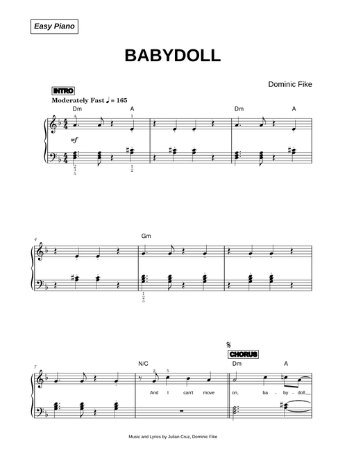 Babydoll - Dominic Fike (Easy Piano)