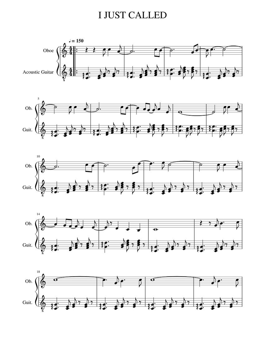 I JUST CALLED Sheet music for Oboe, Guitar (Mixed Duet)