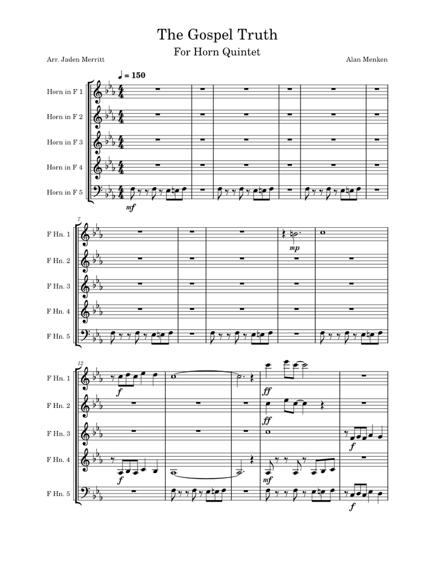 The Gospel Truth 1- Alan Menken Sheet Music for French horn (Brass