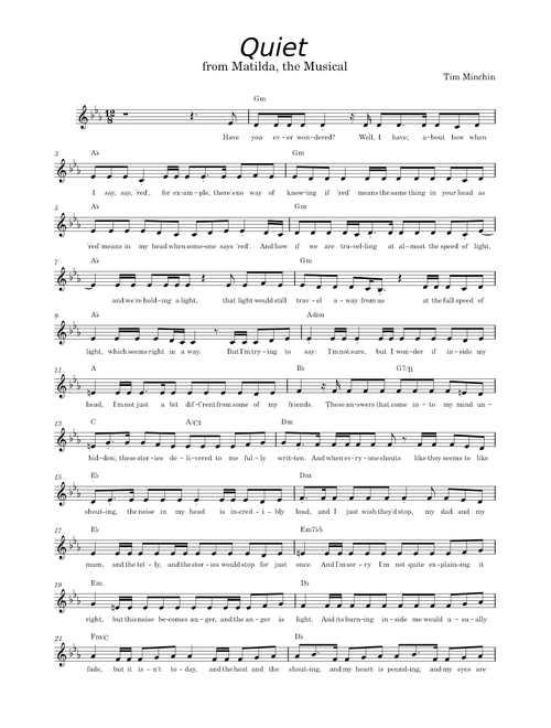 Quiet - matilda the musical – Tim Minchin Lead sheet