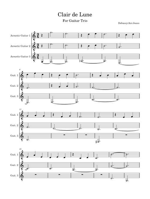 Clair de Lune (Easy Guitar Trio) - Debussy/Arr. Jones