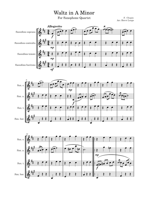 Waltz in A minor, B.150 – Frédéric Chopin Waltz in A Minor For Sax Quartet