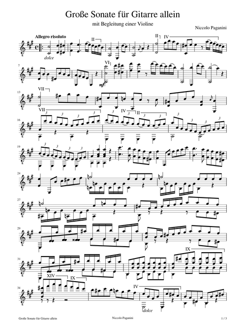 Paganini Grosse Sonate fuer Gitarre allein