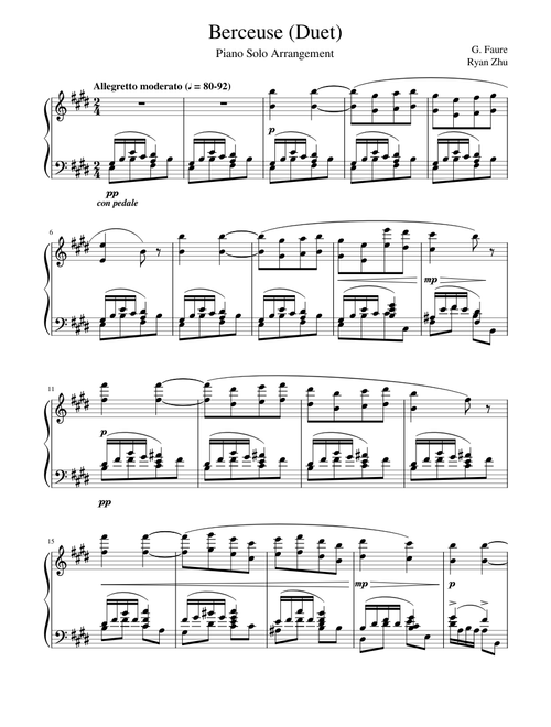 Berceuse Solo Piano Arrangement