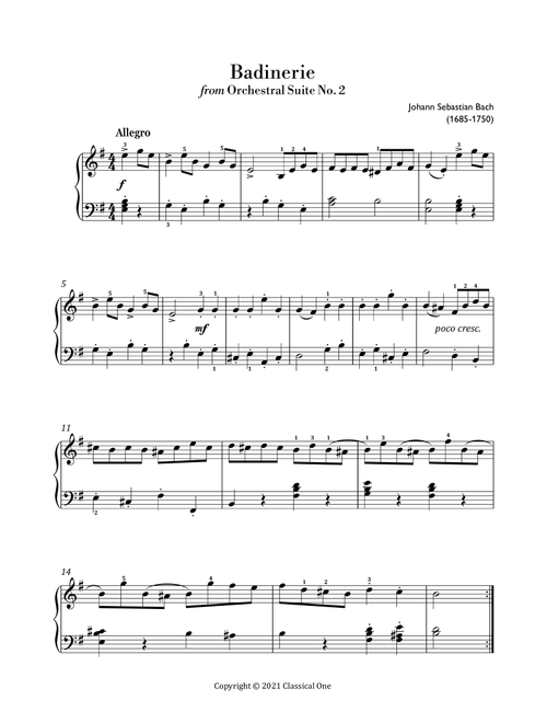 Bach - Badinerie (easy piano arrangement) (Arr. MPS) (Easy Piano)