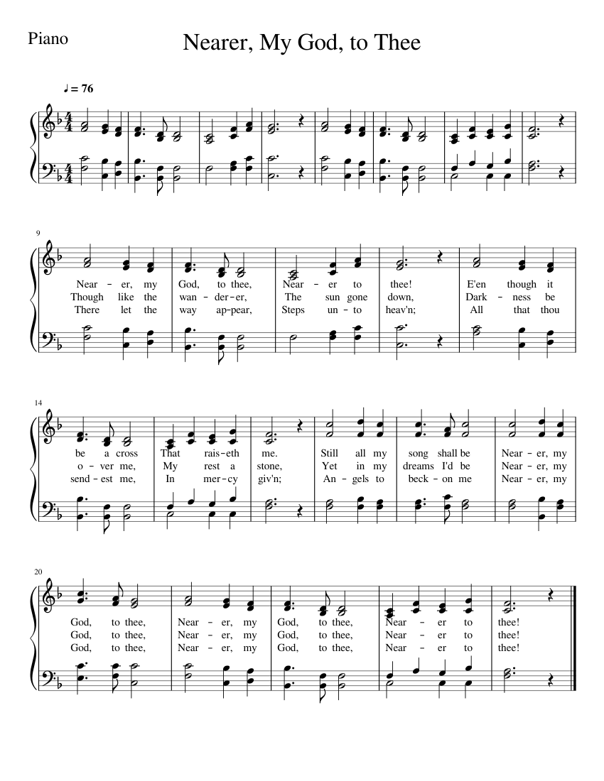 Nearer, My God, to Thee Sheet Music for Piano (Solo) easy | MuseScore.com