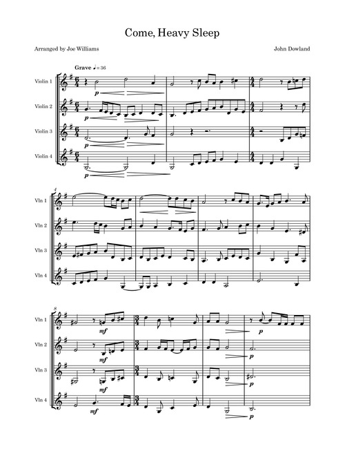 Come, Heavy Sleep (Arr. Joe Williams) - John Dowland (String Ensemble)
