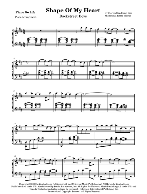 Shape Of My Heart (Arr. Piano Go Life) - Backstreet Boys (Piano Solo)