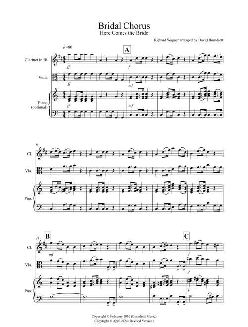 Bridal Chorus "Here Comes The Bride" for Clarinet and Viola Duet (Arr. David Burndrett) - Richard Wagner (Instrumental Duet)