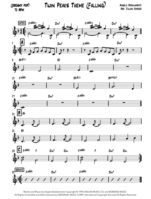 Love Theme (Arr. Julian Horner) - Angelo Badalamenti (Lead Sheet - Fake Book)