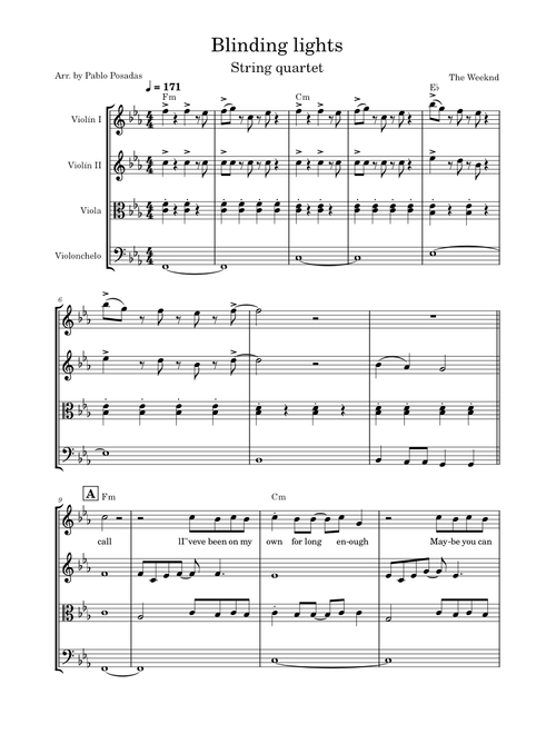 Blinding lights - The Weeknd (for string quartet)