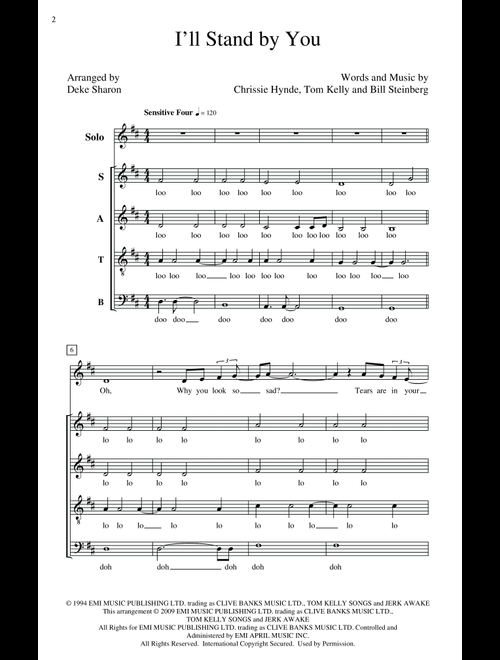I'll Stand By You (Arr. Deke Sharon) - The Pretenders (Choral, SATB)