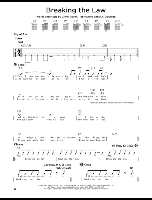 Breaking The Law - Judas Priest (Guitar Lead Sheet)