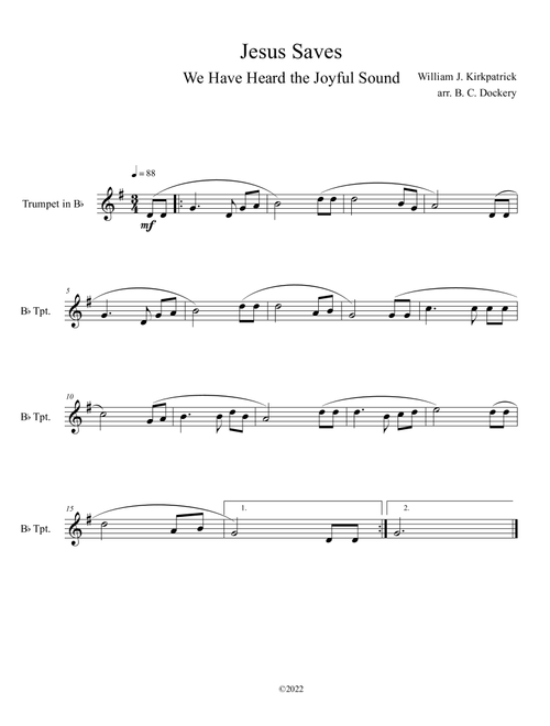 Jesus Saves (We Have Heard the Joyful Sound) Trumpet Solo (Arr. B. C. Dockery) - William J Kirkpatrick (Trumpet Solo)