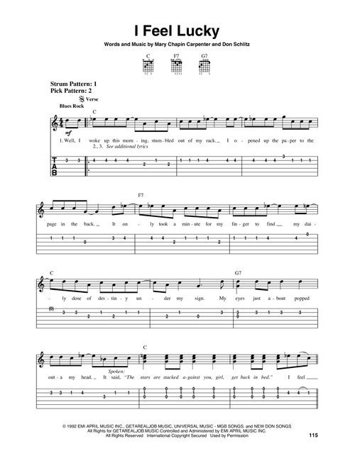I Feel Lucky - Mary Chapin Carpenter (Easy Guitar with TAB)